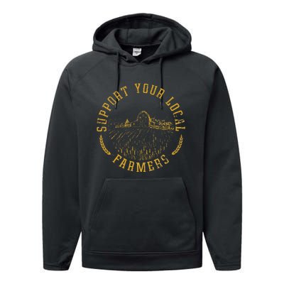 Vintage Support Your Local Farmers Farming Performance Fleece Hoodie