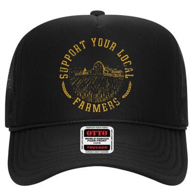 Vintage Support Your Local Farmers Farming High Crown Mesh Back Trucker Hat