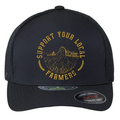 Vintage Support Your Local Farmers Farming Flexfit Unipanel Trucker Cap