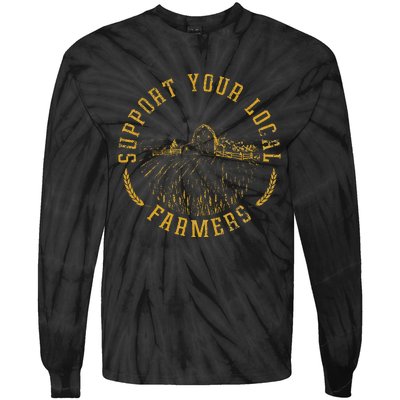 Vintage Support Your Local Farmers Farming Tie-Dye Long Sleeve Shirt