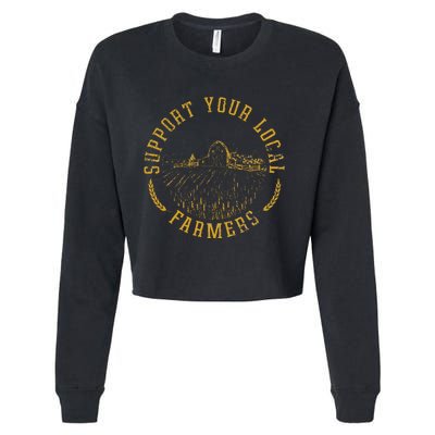 Vintage Support Your Local Farmers Farming Cropped Pullover Crew