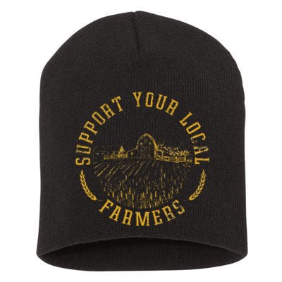 Vintage Support Your Local Farmers Farming Short Acrylic Beanie