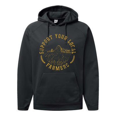 Vintage Support Your Local Farmers Farming Farm Farmer Performance Fleece Hoodie