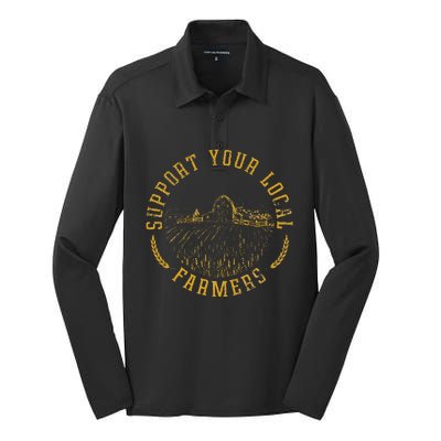 Vintage Support Your Local Farmers Farming Farm Farmer Silk Touch Performance Long Sleeve Polo