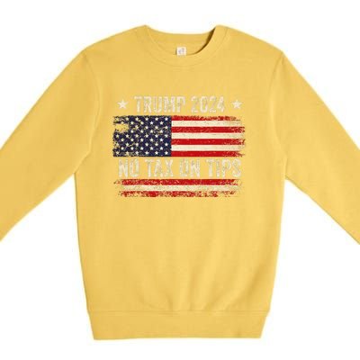 Vintage Trump 2024 No Tax On Tips Us Flag Premium Crewneck Sweatshirt