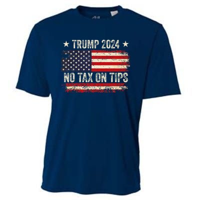 Vintage Trump 2024 No Tax On Tips Us Flag Cooling Performance Crew T-Shirt