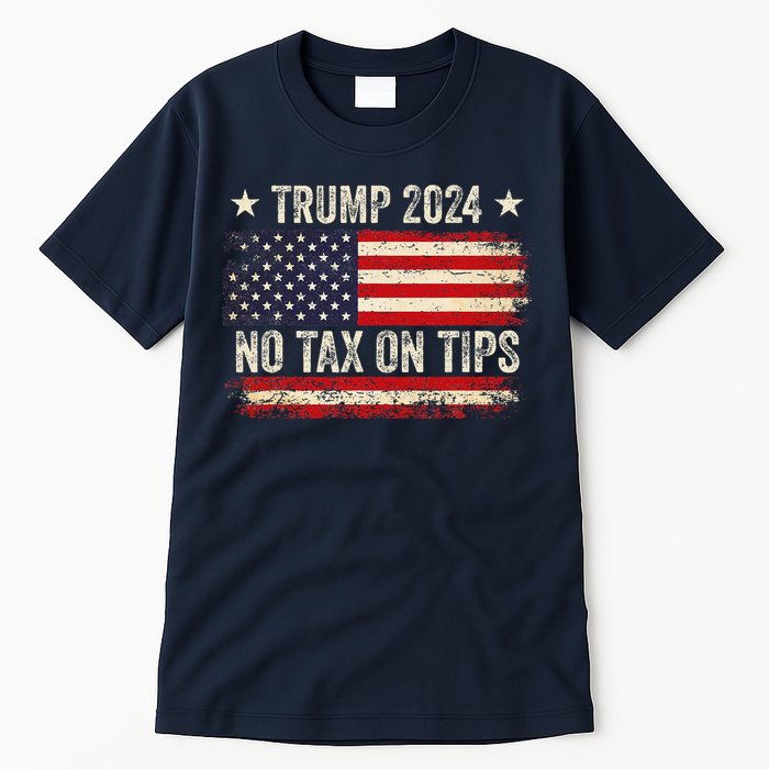 Vintage Trump 2024 No Tax On Tips Us Flag Tall T-Shirt