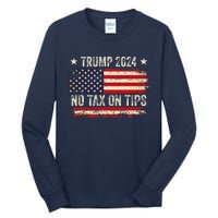 Vintage Trump 2024 No Tax On Tips Us Flag Tall Long Sleeve T-Shirt