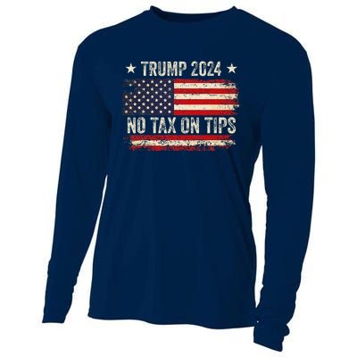 Vintage Trump 2024 No Tax On Tips Us Flag Cooling Performance Long Sleeve Crew