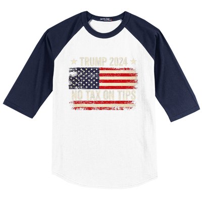 Vintage Trump 2024 No Tax On Tips Us Flag Baseball Sleeve Shirt