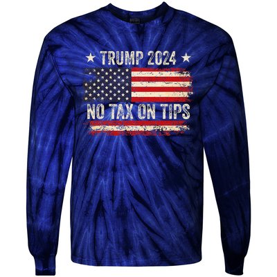 Vintage Trump 2024 No Tax On Tips Us Flag Tie-Dye Long Sleeve Shirt