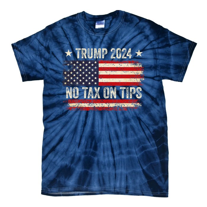 Vintage Trump 2024 No Tax On Tips Us Flag Tie-Dye T-Shirt