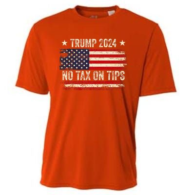 Vintage Trump 2024 No Tax On Tips Us Flag Cooling Performance Crew T-Shirt