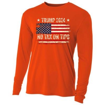 Vintage Trump 2024 No Tax On Tips Us Flag Cooling Performance Long Sleeve Crew