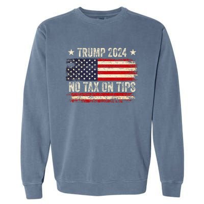 Vintage Trump 2024 No Tax On Tips Us Flag Garment-Dyed Sweatshirt