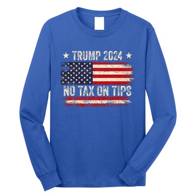 Vintage Trump 2024 No Tax On Tips Us Flag Long Sleeve Shirt