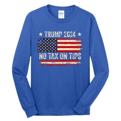 Vintage Trump 2024 No Tax On Tips Us Flag Tall Long Sleeve T-Shirt