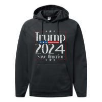 Vintage Trump 2024 Save America Vote Trump 2024 Performance Fleece Hoodie