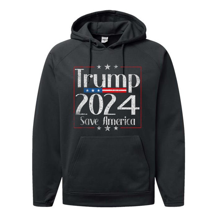 Vintage Trump 2024 Save America Vote Trump 2024 Performance Fleece Hoodie