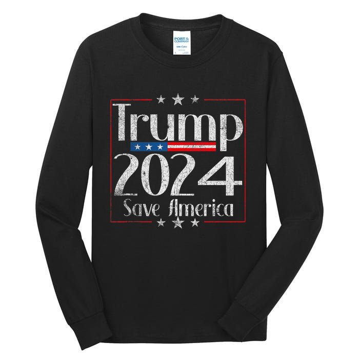 Vintage Trump 2024 Save America Vote Trump 2024 Tall Long Sleeve T-Shirt