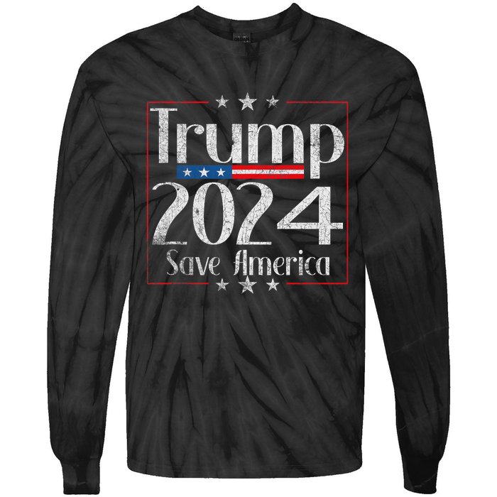 Vintage Trump 2024 Save America Vote Trump 2024 Tie-Dye Long Sleeve Shirt