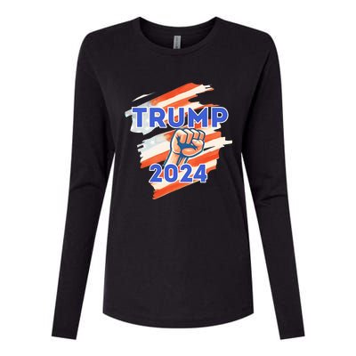 Vote Trump 2024 Usa Flag Power Fist Support Womens Cotton Relaxed Long Sleeve T-Shirt