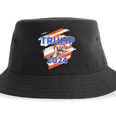 Vote Trump 2024 Usa Flag Power Fist Support Sustainable Bucket Hat