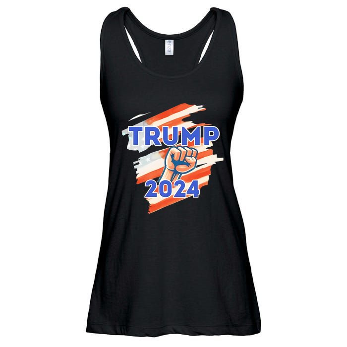 Vote Trump 2024 Usa Flag Power Fist Support Ladies Essential Flowy Tank