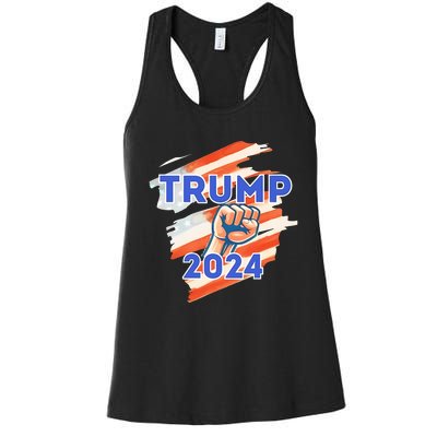 Vote Trump 2024 Usa Flag Power Fist Support Women's Racerback Tank