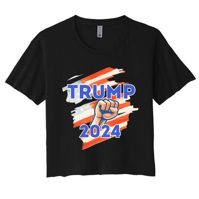 Vote Trump 2024 Usa Flag Power Fist Support Women's Crop Top Tee