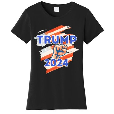 Vote Trump 2024 Usa Flag Power Fist Support Women's T-Shirt