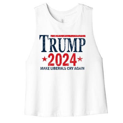 Vintage Trump 2024 Make Liberals Cry Again Gift Women's Racerback Cropped Tank