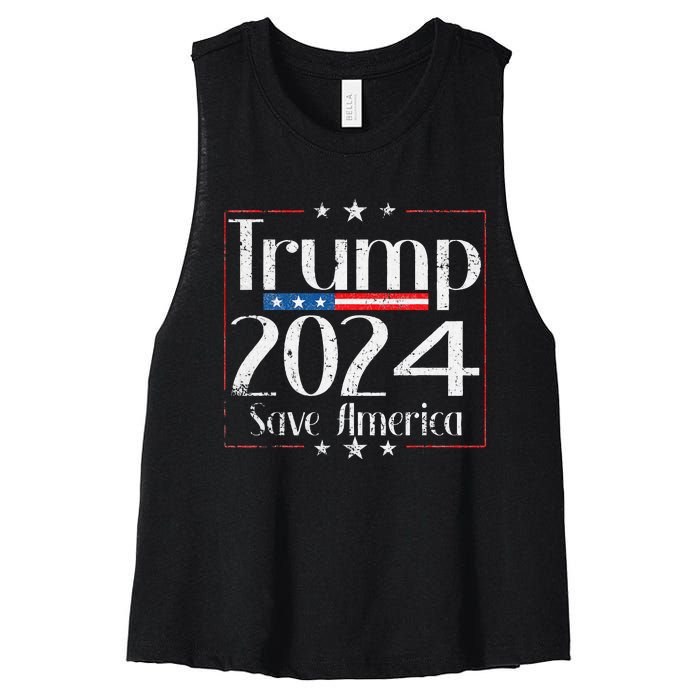 Vintage Trump 2024 Save America Vote Trump 2024 Women's Racerback Cropped Tank