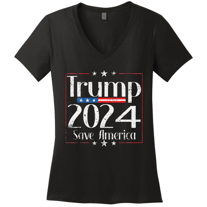 Vintage Trump 2024 Save America Vote Trump 2024 Women's V-Neck T-Shirt