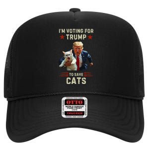 Vote Trump 2024 To Save Cats From Being Eaten High Crown Mesh Back Trucker Hat