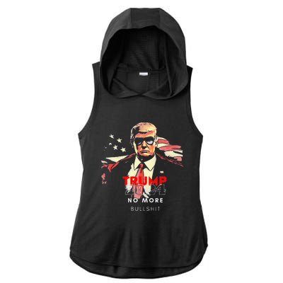 Vintage Trump 2024 No More Bullshit American Flag Ladies PosiCharge Tri-Blend Wicking Draft Hoodie Tank