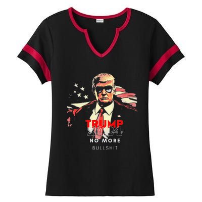 Vintage Trump 2024 No More Bullshit American Flag Ladies Halftime Notch Neck Tee