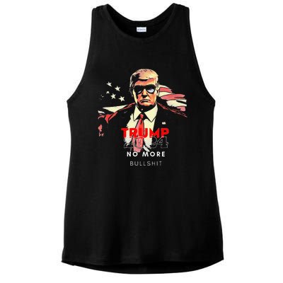 Vintage Trump 2024 No More Bullshit American Flag Ladies PosiCharge Tri-Blend Wicking Tank