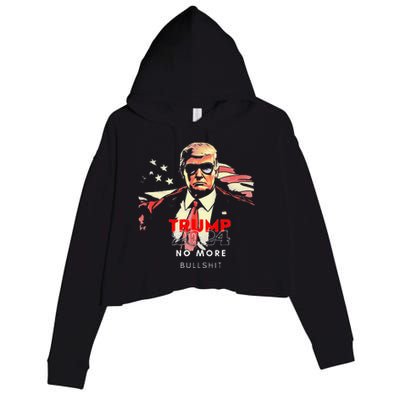 Vintage Trump 2024 No More Bullshit American Flag Crop Fleece Hoodie