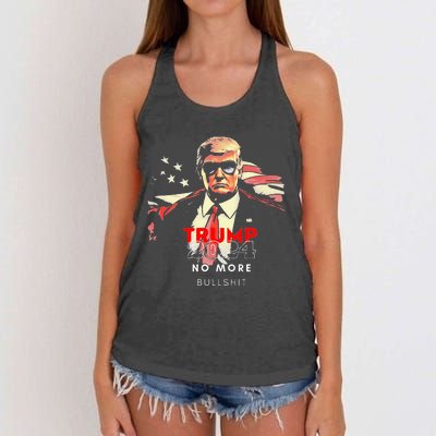 Vintage Trump 2024 No More Bullshit American Flag Women's Knotted Racerback Tank