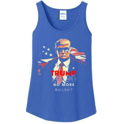 Vintage Trump 2024 No More Bullshit American Flag Ladies Essential Tank