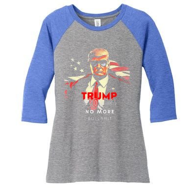 Vintage Trump 2024 No More Bullshit American Flag Women's Tri-Blend 3/4-Sleeve Raglan Shirt