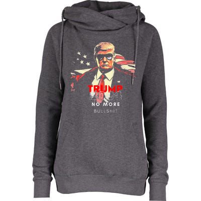 Vintage Trump 2024 No More Bullshit American Flag Womens Funnel Neck Pullover Hood