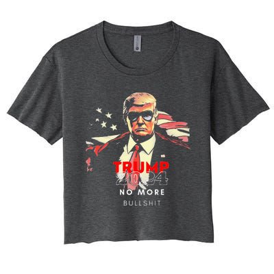 Vintage Trump 2024 No More Bullshit American Flag Women's Crop Top Tee