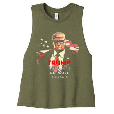 Vintage Trump 2024 No More Bullshit American Flag Women's Racerback Cropped Tank