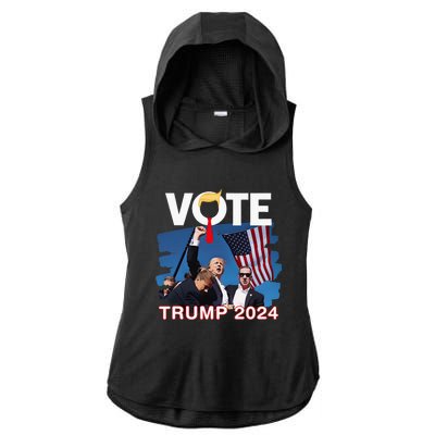 Vote Trump 2024 Fist Pump Never Surrender Fighter Ladies PosiCharge Tri-Blend Wicking Draft Hoodie Tank