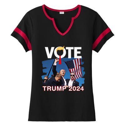 Vote Trump 2024 Fist Pump Never Surrender Fighter Ladies Halftime Notch Neck Tee