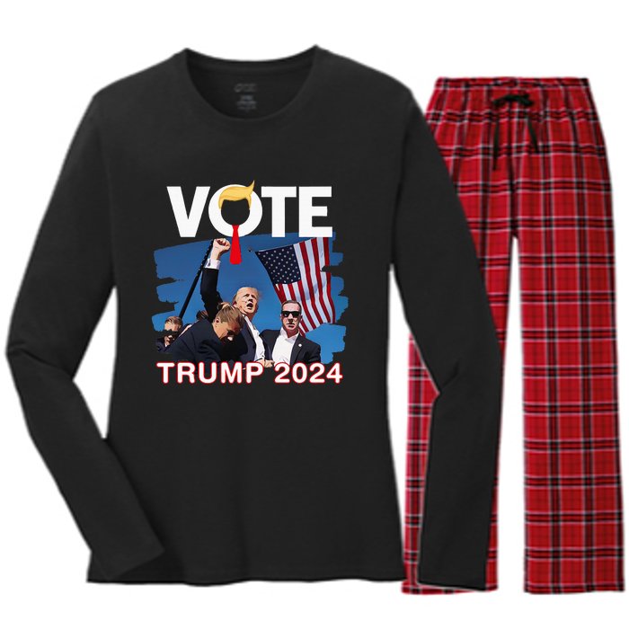 Vote Trump 2024 Fist Pump Never Surrender Fighter Women's Long Sleeve Flannel Pajama Set 