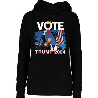 Vote Trump 2024 Fist Pump Never Surrender Fighter Womens Funnel Neck Pullover Hood