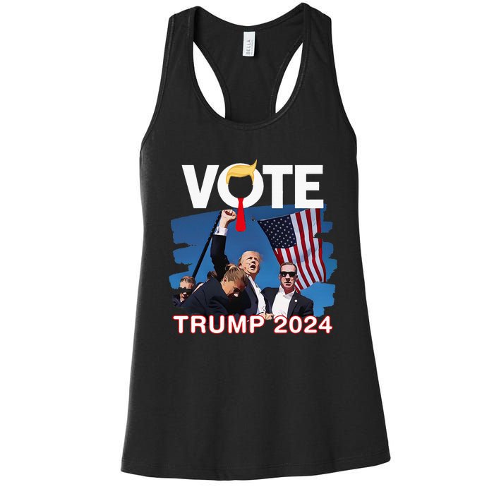 Vote Trump 2024 Fist Pump Never Surrender Fighter Women's Racerback Tank